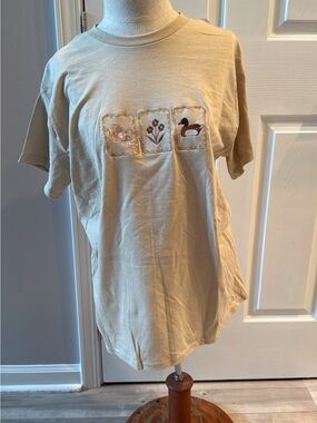 Embroidered Duck & Floral Tan Graphic Tee